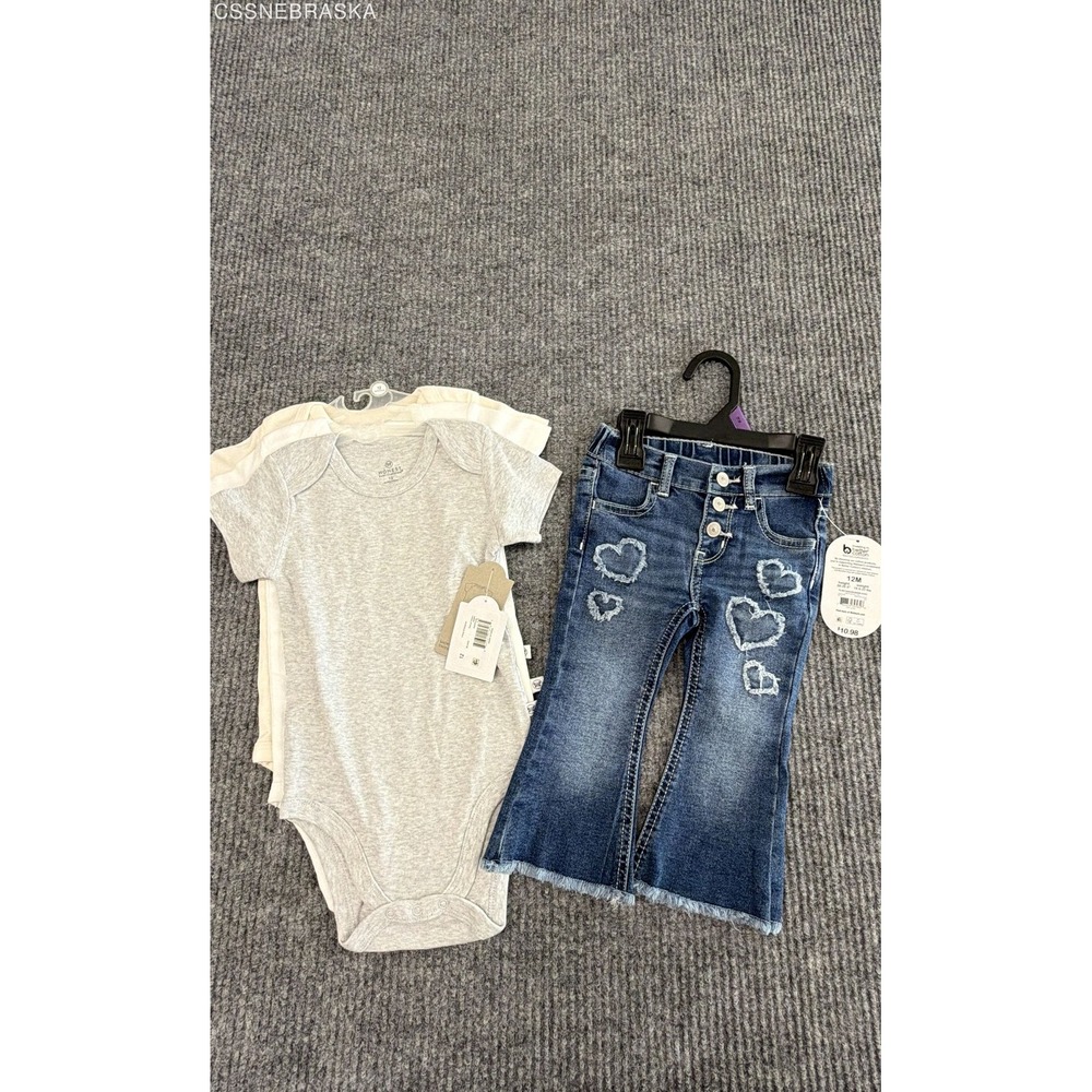 Wonder Nation Blue Jeans NWT Fashion Denim Toddler Girls Frayed Hearts Size 12M